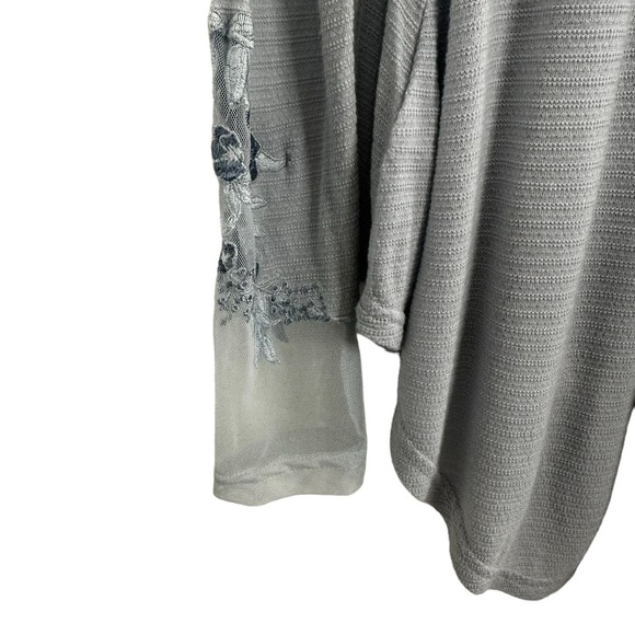 Free People Embroidered Mesh Top Blue Size XS Long Sleeve Semi Sheer Coquette - Picture 9 of 16